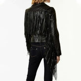 Classic Black Motorcycle Biker Pure Lambskin Leather Jacket For Women